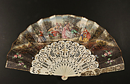 Fan, Hand-painted chromolithograph; ivory, gilded or silvered, mother-of-pearl, French