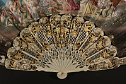 Fan, Hand-painted chromolithograph; ivory, gilded or silvered, mother-of-pearl, French