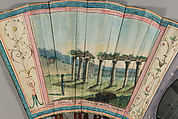 Folding Fan with Representations of Pompeii and the 1786 Eruption of Vesuvius, Gouache on parchment; tortoiseshell, gilt metal, glass, Italian
