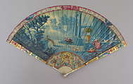 Fan, Ivory, parchment, mother-of-pearl, glass, French