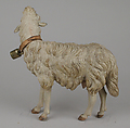 Standing sheep, Polychromed terracotta body, wooden legs, metal ears, Italian, Naples