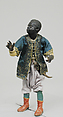 King's Moorish attendant, Polychromed terracotta head and wooden limbs; body of wire wrapped in tow; silk and satin garments with silver and gold metallic thread; cotton turban, Italian, Naples