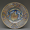 Plate with seated woman reading to a child, Marco Dente Italian, Maiolica (tin-glazed earthenware), lustered, Italian, Deruta