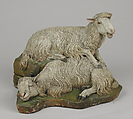 Pair of sheep, Polychromed terracotta, Italian, Naples