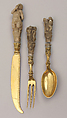 Knife, fork, and spoon, Elkington & Co. British, Silver on base metal, British, Birmingham, after French original