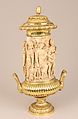 Saltcellar with cover, Silver, parcel-gilt, and ivory, British, after Russian original