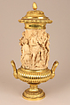 Saltcellar with cover, Silver, parcel-gilt, and ivory, British, after Russian original