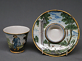 Cup and saucer, Castelli, White-enameled earthenware, Italian, Castelli