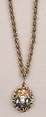 Pendant and chain, Silver gilt, pearl, enamel, gemstones, European