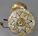 Covered container, Green Turban shell, brass, leather, Indian, Gujarat