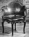 Desk chair (Fauteuil de bureau), Carved walnut; leather upholstery, brass nails, French