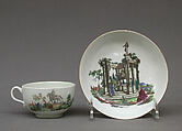 Cup and saucer, Worcester factory (British, 1751–2008), Soft-paste porcelain, British, Worcester