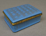 Snuffbox with calendar and saints' days for 1758, Probably enameled by Anthony Tregent, Copper, enamel, British, probably London