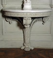 Console table, after a design by Richard de Lalonde (French, active Paris, 1780–90), Carved and painted oak; white marble top, French