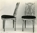 Side chair (one of a pair), Walnut, carved and painted grey; velvet upholstery, French