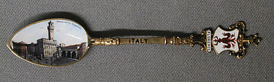 Souvenir spoon with view of the Place della Signoria, Florence, Silver-gilt and enamel, European