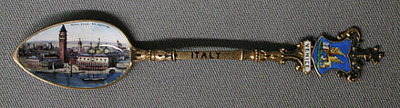 Souvenir spoon with view of the Doge's Palace and the Campanile, Silver-gilt and enamel, European