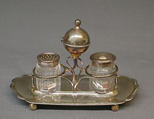 Inkstand, Sheffield plate, glass, British