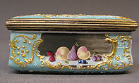 Snuffbox with still life, Enameled copper, British, South Staffordshire