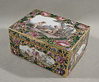 Snuffbox with scenes of children in pastoral settings, Jean François Breton (or Lebreton) (master 1737, recorded 1791), Gold, enamel, porcelain, French, Paris and German, Meissen
