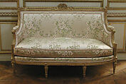 Sofa (part of a set), Jean-Baptiste-Bernard Demay, Carved and gilded walnut, modern silk lampas, French
