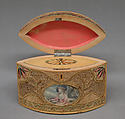 Tea caddy (one of a pair), Pine base, cover; paper, silk, British