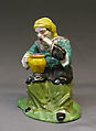 Seated peasant woman, Tin-glazed earthenware, German, Höchst
