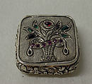 Pill box, Silver, semi-precious stones, European