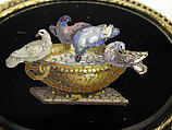 Miniature jewel box, Gilt metal, enamel, glass micromosaic, Italian