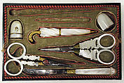Sewing casket with view of Weilburg near Baden in Austria, Painting by Balthasar Wigand (Austrian, Vienna 1771–1846 Felixdorf), Wood veneered with mother-of-pearl; gilt-metal mounts partially enameled; gouache on paper; velvet lining; fittings of steel and mother-of-pearl, Austrian, Vienna