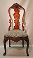 Side chair (one of a pair), Walnut, marquetry woods; the marquetry added at a later time, probably in the late 19th century, Dutch