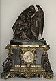 Mantel clock, Honoré Pons, Case: bronze, gilded and patinated; marble; wood; glass; Dial: gilt brass and enamel; Movement: brass and steel, French, Paris