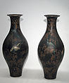 Pair of vases, Black lacquered, gilded and painted papier-mâché, British