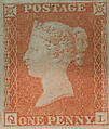 Unused block of twelve "Penny Red Brown" postage stamps of Queen Victoria, After a design by William Wyon (British, Birmingham 1795–1851 Brighton), Engraving printed in red-brown ink on paper, British