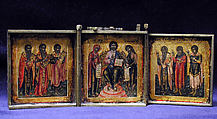 Traveling triptych, Painted icon, silver, gilt, brass, Russian