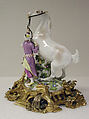 Horse with groom (one of a pair), Meissen Manufactory (German, 1710–present), Hard-paste porcelain, gilt-bronze and enameled lead mounts, German, Meissen with probably French mounts