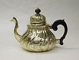 Teapot, Andreas Friedrich Stemmler (German, active 1745–1755), Silver gilt, wood, German, Augsburg