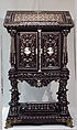 Bookstand, Design attributed to Charles-Auguste Questel (1807–1888), Ebony, ebony veneer, ebonized maple, oak, maple, rosewood, snakewood, ivory, mother-of-pearl; brass hardware and mounts; lined with silk velvet not original to the piece, French, Paris