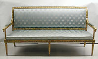 Settee, Andrei Nikiforovich Voronikhin (Russian), Light colored hardwood, carved, gilded and painted; light blue silk show cover (later), Russian, St. Petersburg