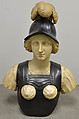 Female warrior probably representing Minerva, Bust: white and black stone marble; socle: variegated red, black and gray/pink marble, possibly Flemish