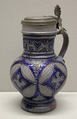 Flagon, Salt-glazed stoneware; pewter, German, Westerwald (Grenzhausen)