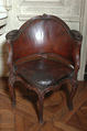 Desk chair (Fauteuil de bureau), Carved walnut; leather upholstery, brass nails, French