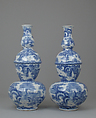 Pair of "triple-gourd" vases, Tin-glazed earthenware, Dutch, Delft