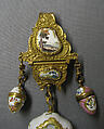 Étui and châtelaine, Enameled copper, British, South Staffordshire