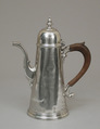 Coffeepot, Joseph Collier, Silver, wood, British, Exeter