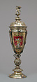 Standing cup with cover, Silver foot made by Vinzenz Hofer (active 1542–68), Silver gilt, glass, enamel, diamonds, rubies, German, Nuremberg and Austrian, Salzburg