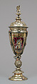 Standing cup with cover, Silver foot made by Vinzenz Hofer (active 1542–68), Silver gilt, glass, enamel, diamonds, rubies, German, Nuremberg and Austrian, Salzburg