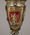Standing cup with cover, Silver foot made by Vinzenz Hofer (active 1542–68), Silver gilt, glass, enamel, diamonds, rubies, German, Nuremberg and Austrian, Salzburg