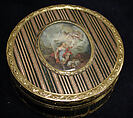 Snuffbox with miniature of sleeping Endymion and Selene, Gold and composition; tortoiseshell; ivory, French, Paris