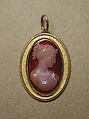 Bust of a young woman, Giuseppe Girometti  Italian, Sardonyx, mounted in gold as a pendant, Italian, Rome